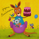 Kangourou joyeux pr&eacute;pare une f&ecirc;te d'anniversaire